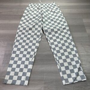 Cookman Pants Mens Large White Gray Checkered Chef Elastic Waist Drawstring
